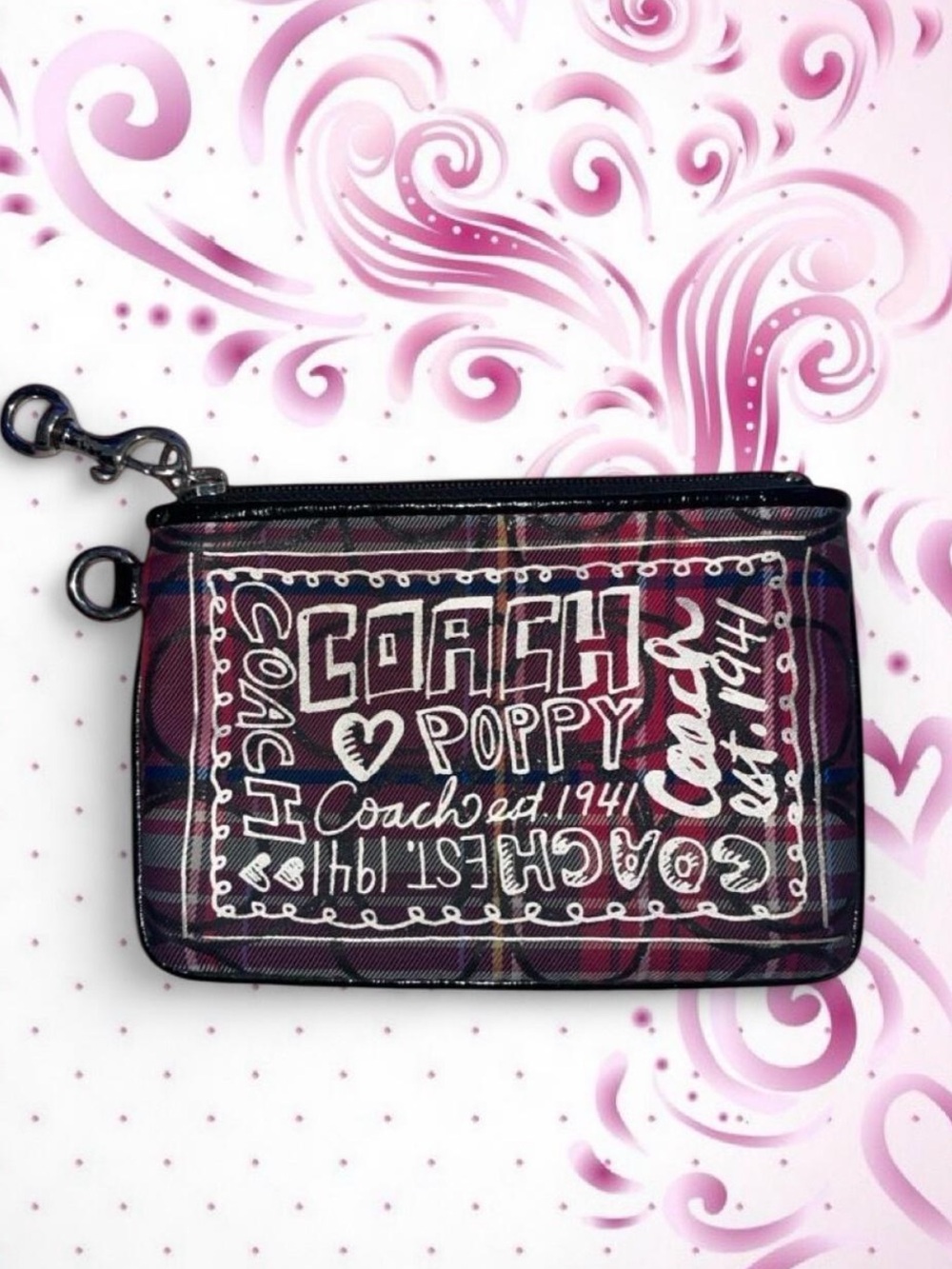Y2K Purple Coach Poppy Tartan Plaid Wristlet/Coin pouch/ Wallet